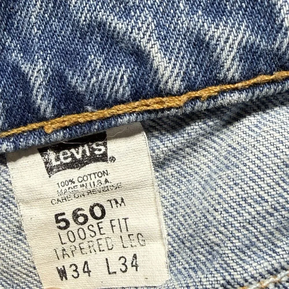 VTG Orange Tab Levi's 560 Jeans 34x34 Blue Baggy Loose Fit Tapered Leg 1997